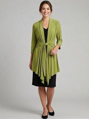 R&M Richards Jacket/Mock Dress- Black Dress with A Green Faux Jacket size 16